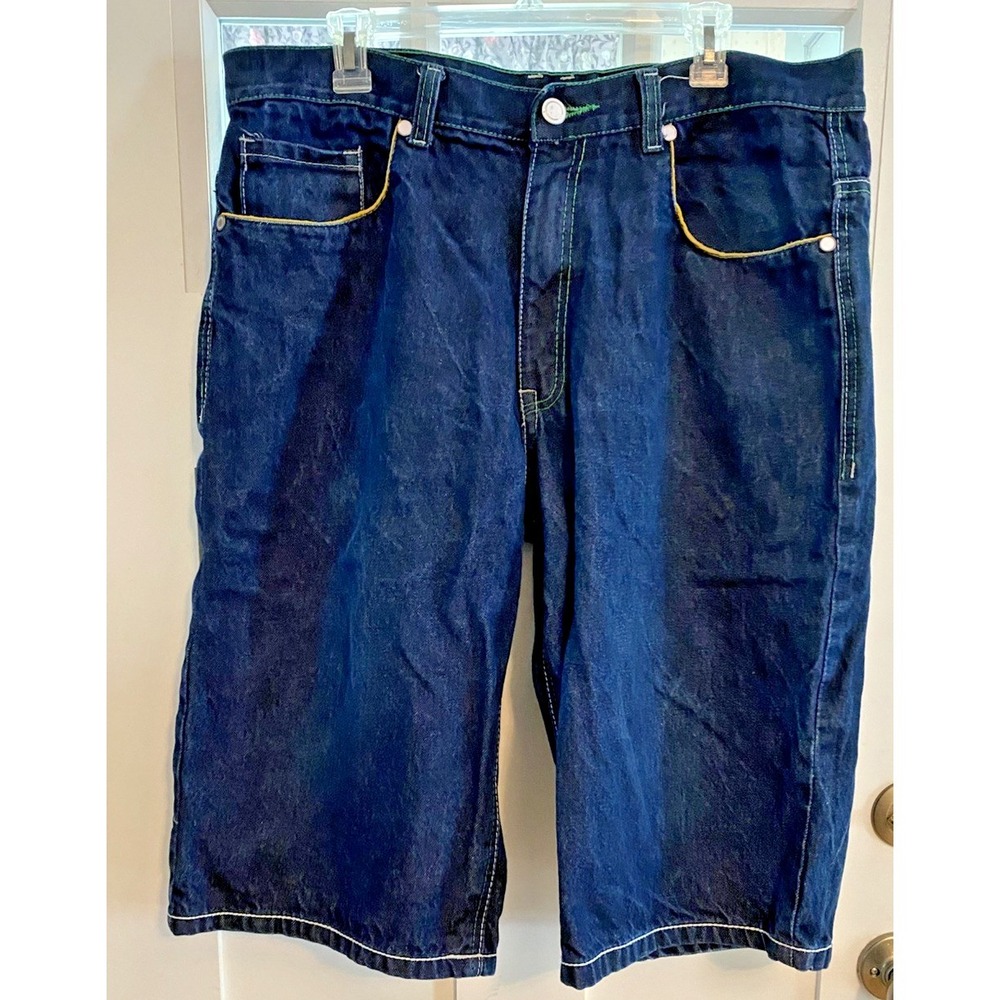 Y2K Coogi Jean Shorts Mens 38 Denim Dragon Embroidered Logo Colorful Baggy - Picture 2 of 9
